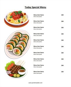 Printable Restaurant Menu Template