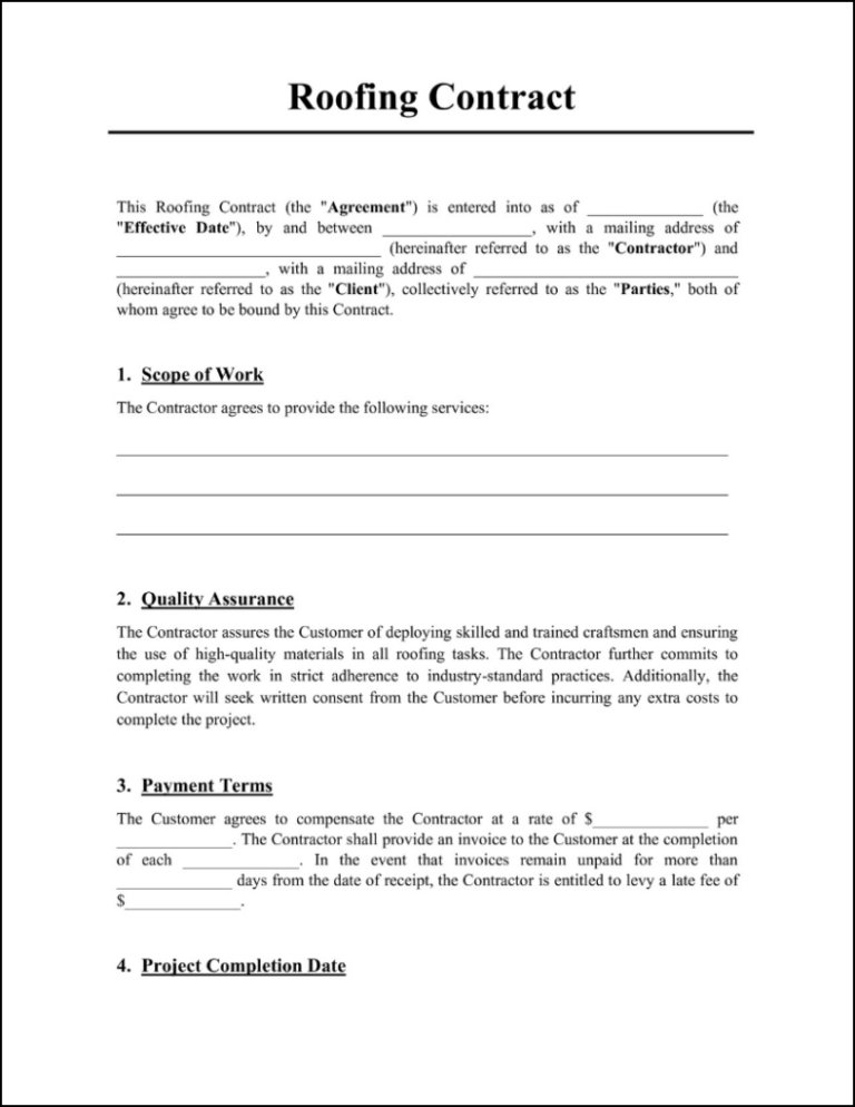 Roofing Contract Agreement Template (Word)