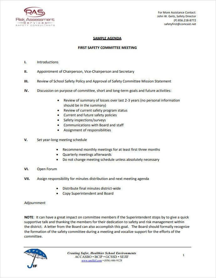 Safety Agenda Template for Company Safety Agenda Template for Company