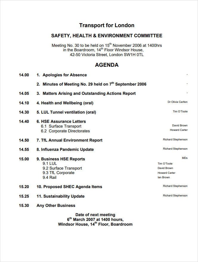 Safety Agenda Template for Transportation Safety Agenda Template for Transportation