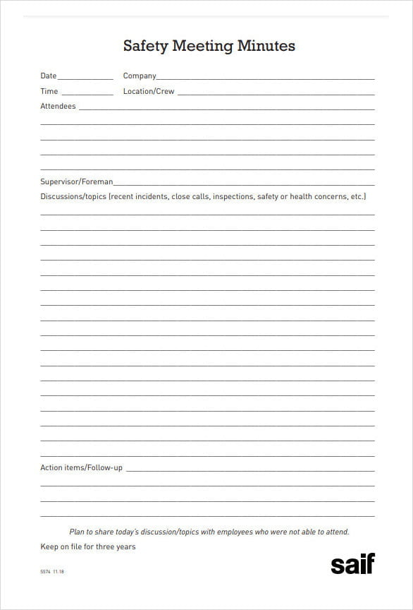 Safety Minutes Template Safety Minutes Template