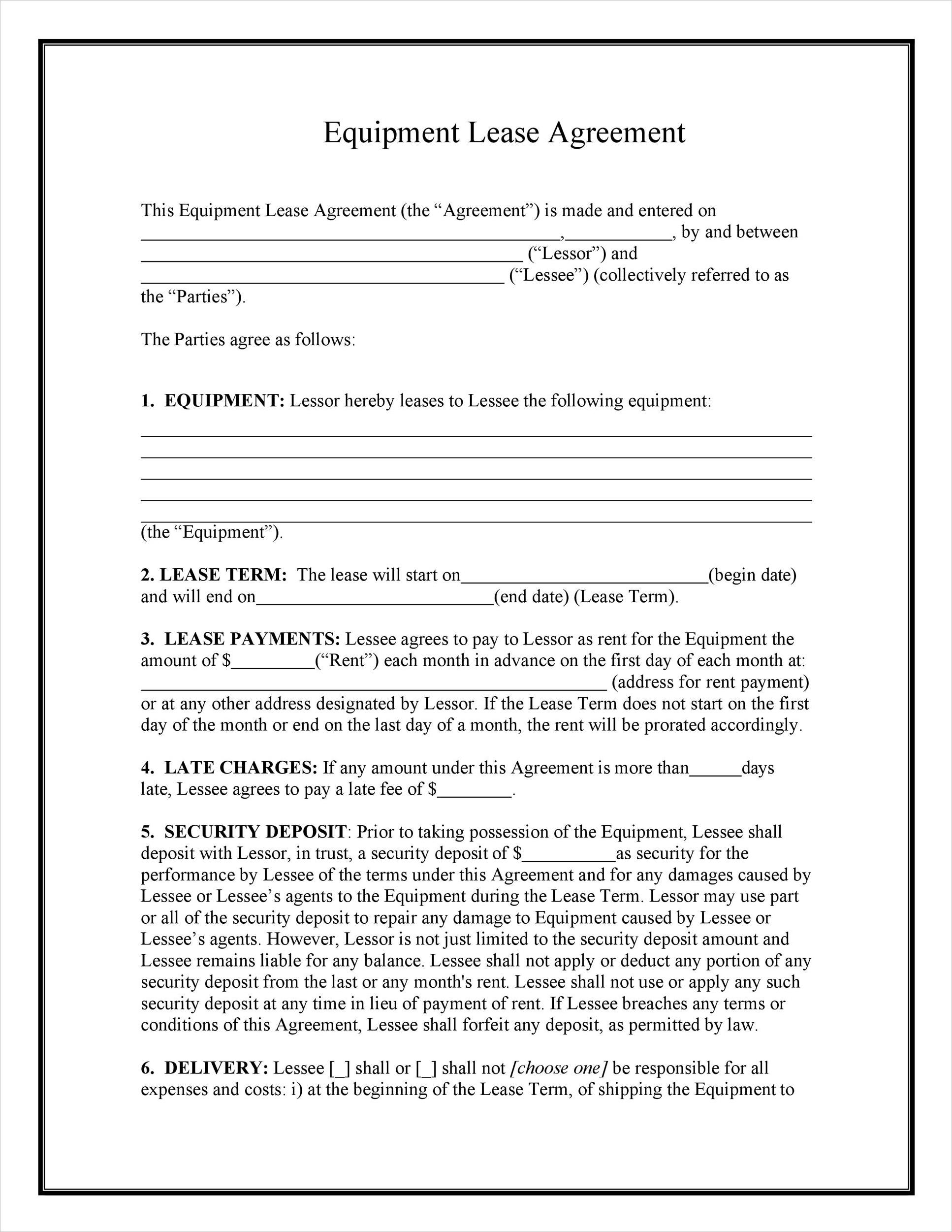 Sample Machine Lease Agreement Template Sample Machine Lease Agreement Template