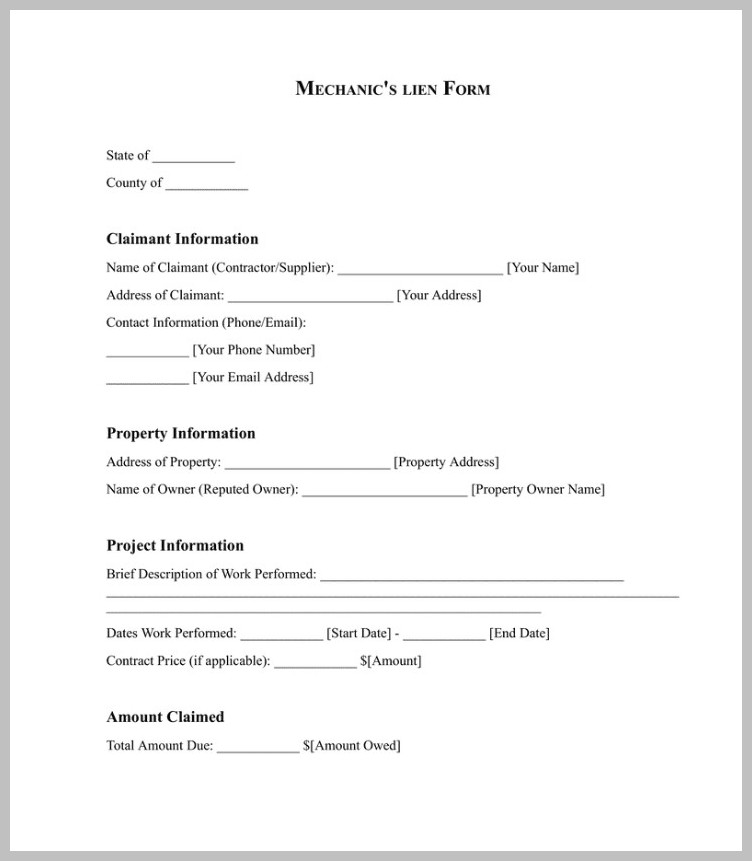 Sample Mechanics Lien Form Sample Mechanics Lien Form