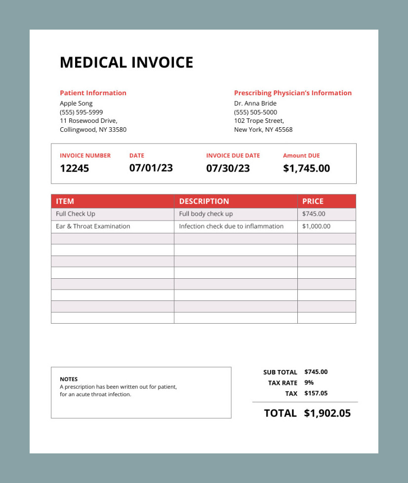 Sample Medical Invoice Template Sample Medical Invoice Template