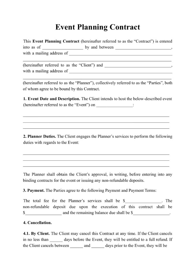 Sample of Event Planning Agreement Template