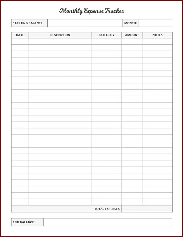 Sample of Expense Tracker Template