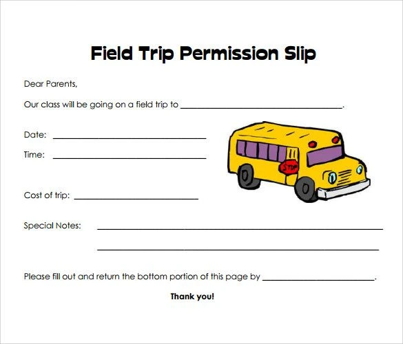 Sample of Field Trip Permission Slip Template