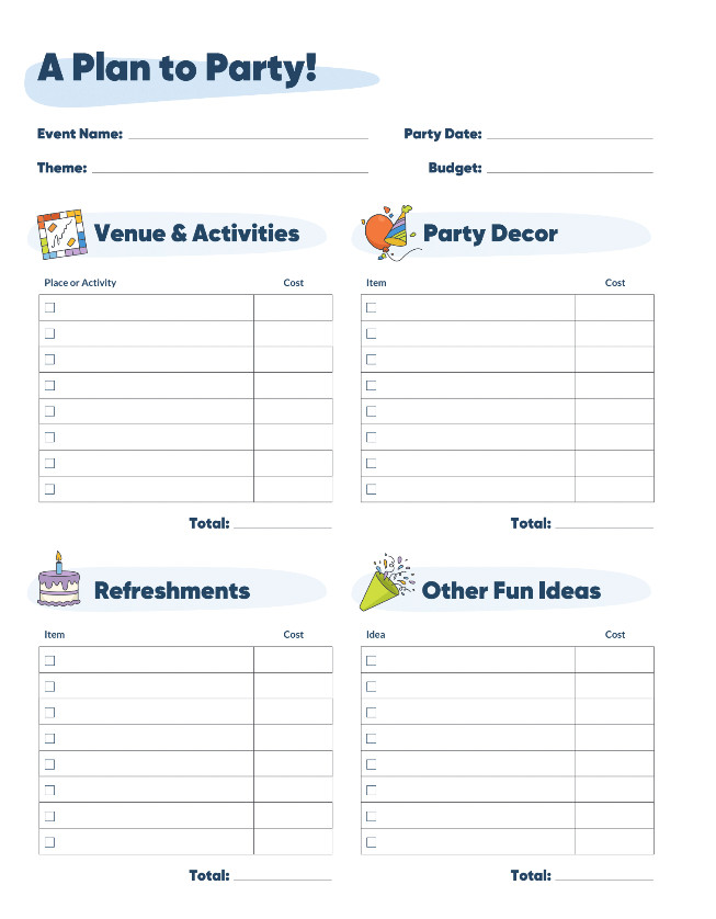 Sample of One Day Party Budget Worksheet Template