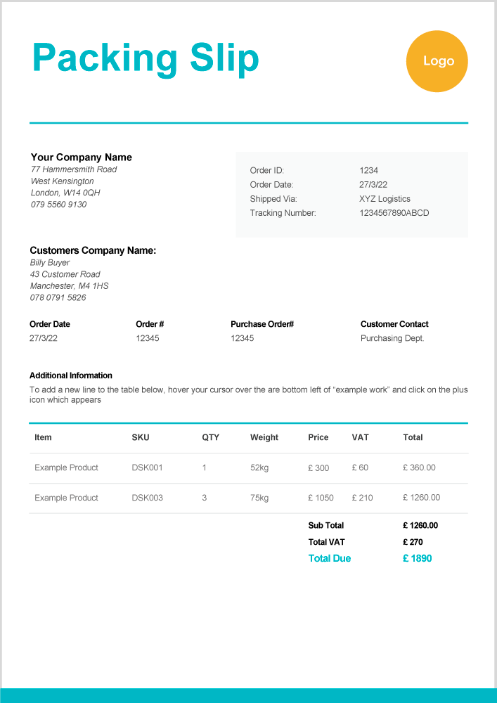 Sample of Packing Slip Template Sample of Packing Slip Template