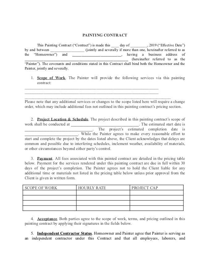 Sample of Painting Agreement Template Sample of Painting Agreement Template