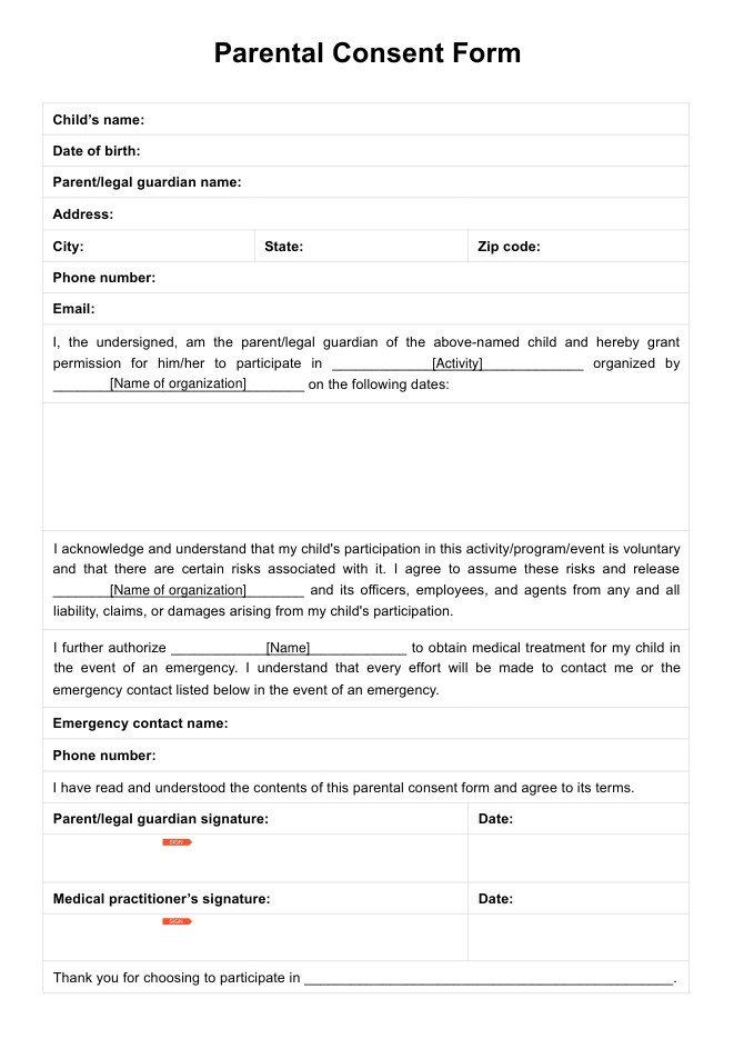 Sample of Parent Permission Form Sample of Parent Permission Form