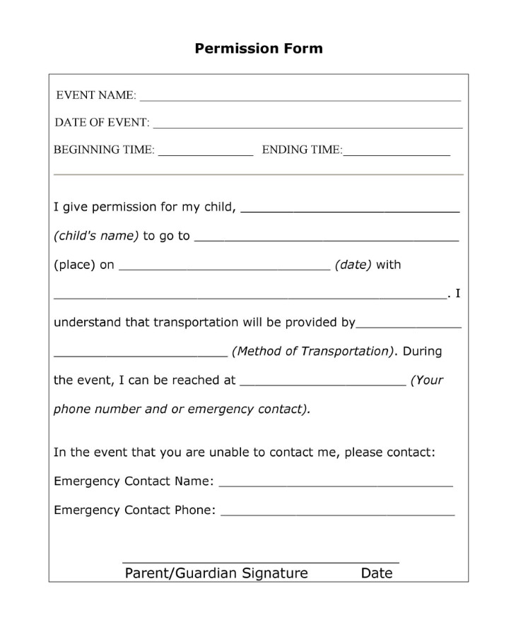 Sample of Parent Permission Slip Template Sample of Parent Permission Slip Template