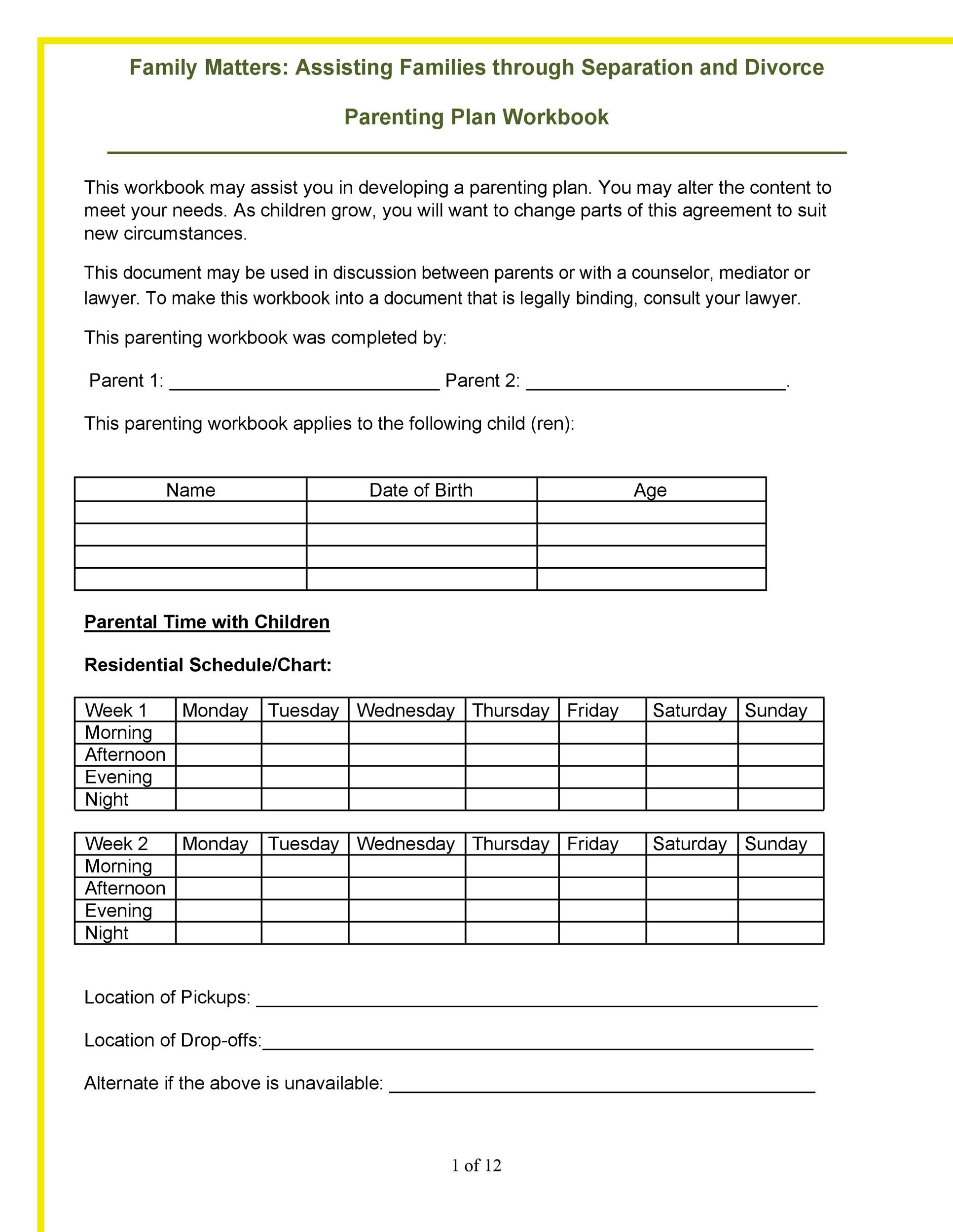 Sample of Parenting Agreement Template Sample of Parenting Agreement Template