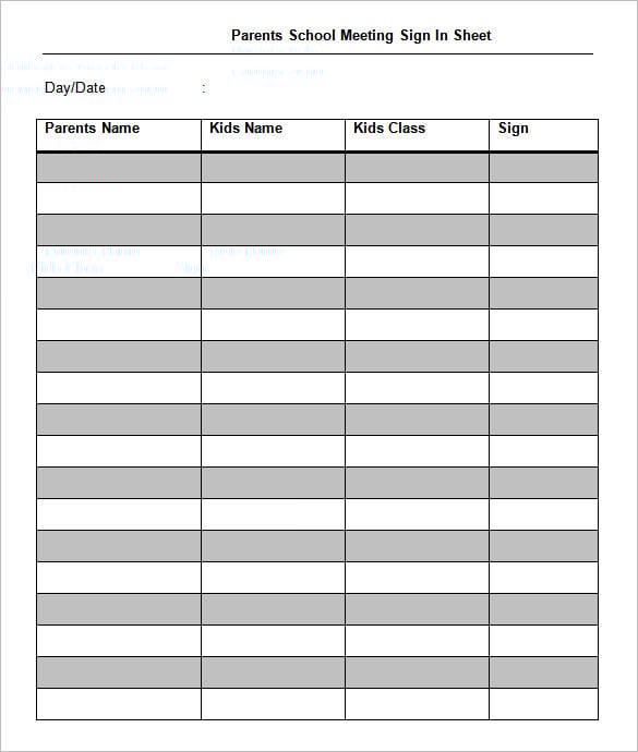 Sample of Parents School Meeting Sign in Sheet Template Sample of Parents School Meeting Sign in Sheet Template