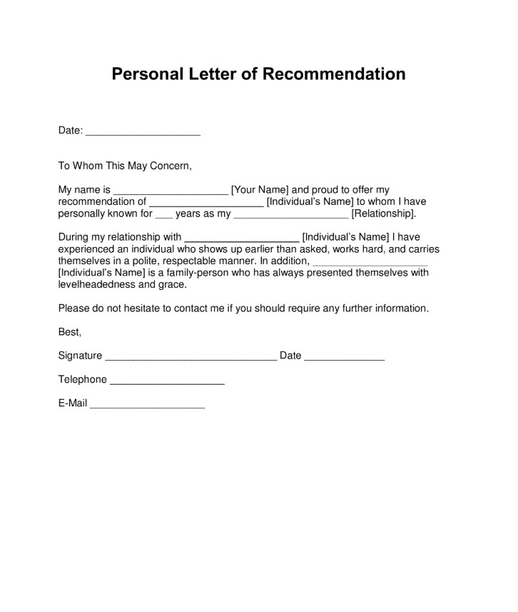 Sample of Personal Reference Letter Template Sample of Personal Reference Letter Template