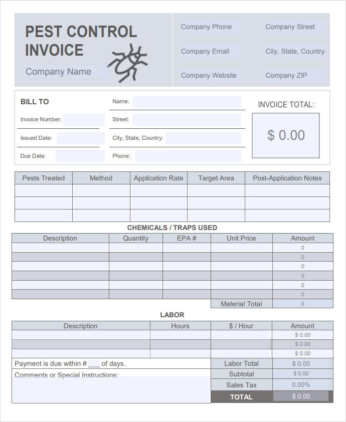 Sample of Pest Control Invoice Template Sample of Pest Control Invoice Template