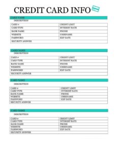 Printable Credit Card Use Log Template