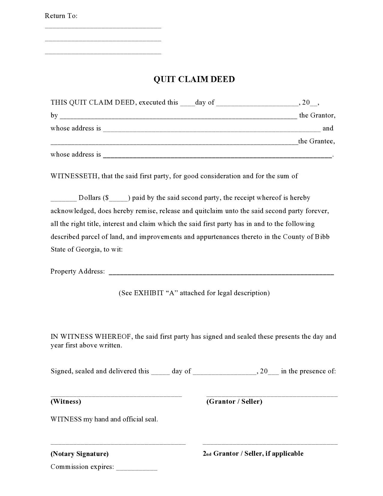 Sample of Printable Quit Claim Deed Form