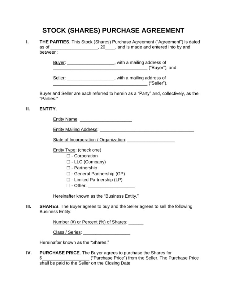Sample of Printable Share Purchase Agreement Template Sample of Printable Share Purchase Agreement Template