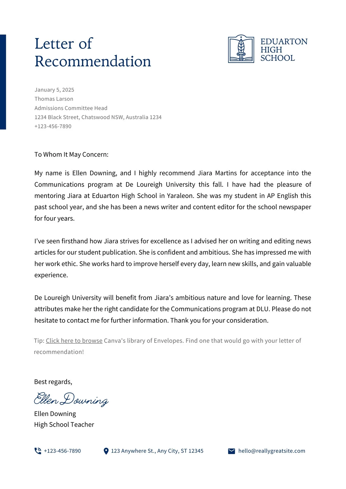 Sample of Professional Letter of Recommendation Template Sample of Professional Letter of Recommendation Template