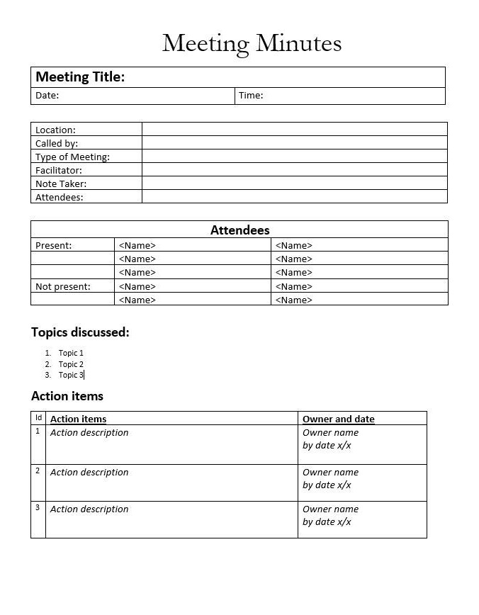 Sample of Project Meeting Minutes Template