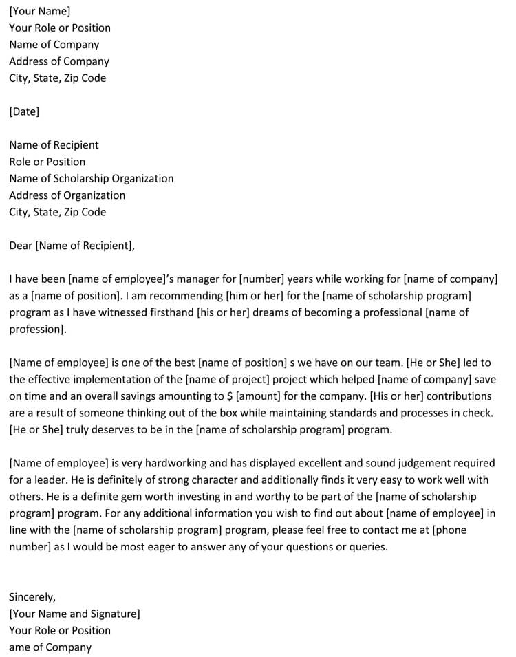Sample of Recommendation Letter Template for Scholarship Sample of Recommendation Letter Template for Scholarship