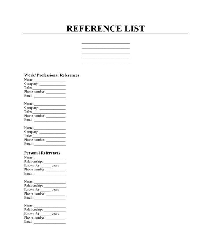 Sample of Reference List Template Sample of Reference List Template
