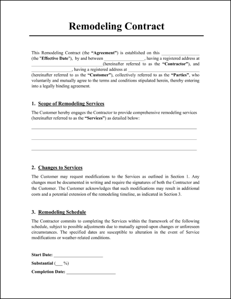 Sample of Renovation Agreement Template Sample of Renovation Agreement Template