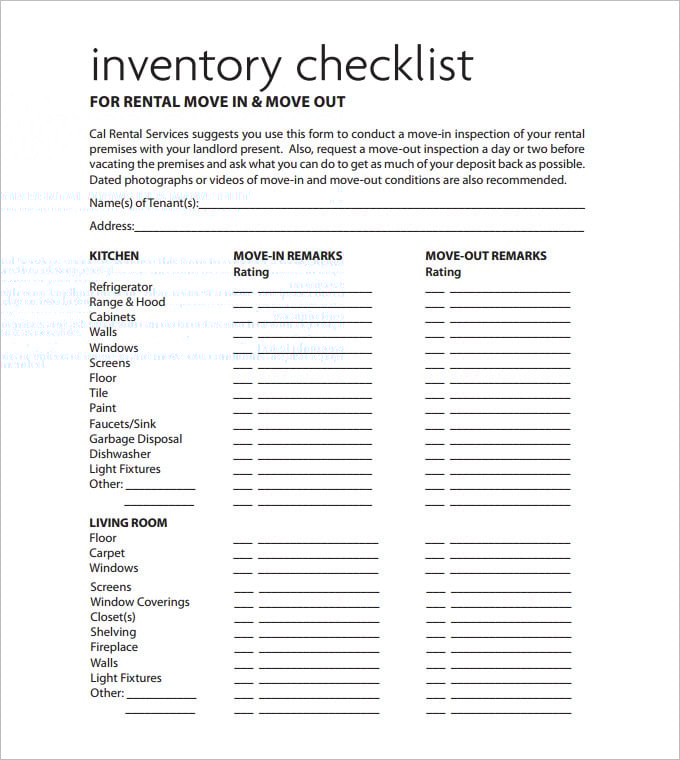 Sample of Rental Inventory Checklist Template Sample of Rental Inventory Checklist Template
