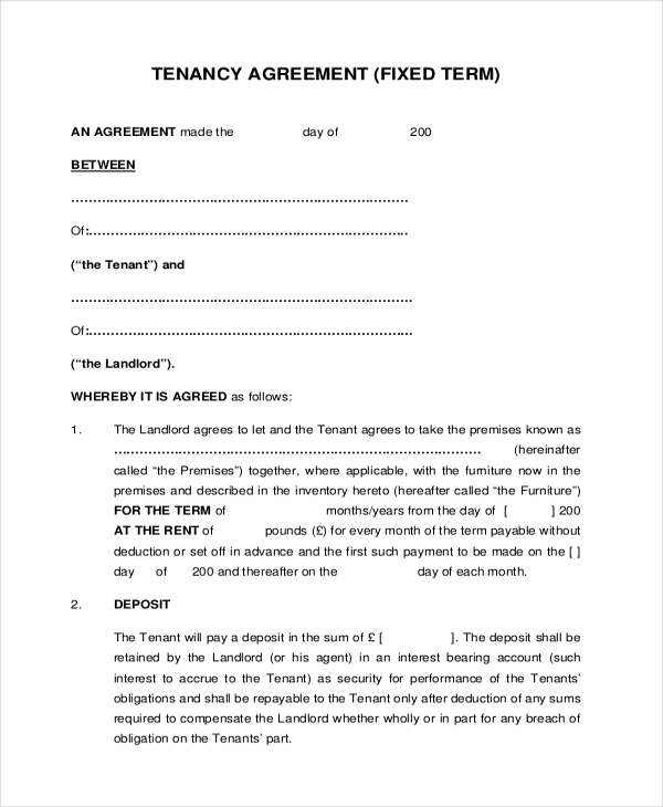 Sample of Tenant Agreement Template Sample of Tenant Agreement Template
