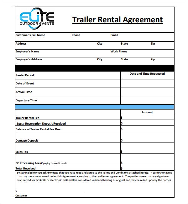 Sample of Utility Trailer Rental Agreement Template Sample of Utility Trailer Rental Agreement Template