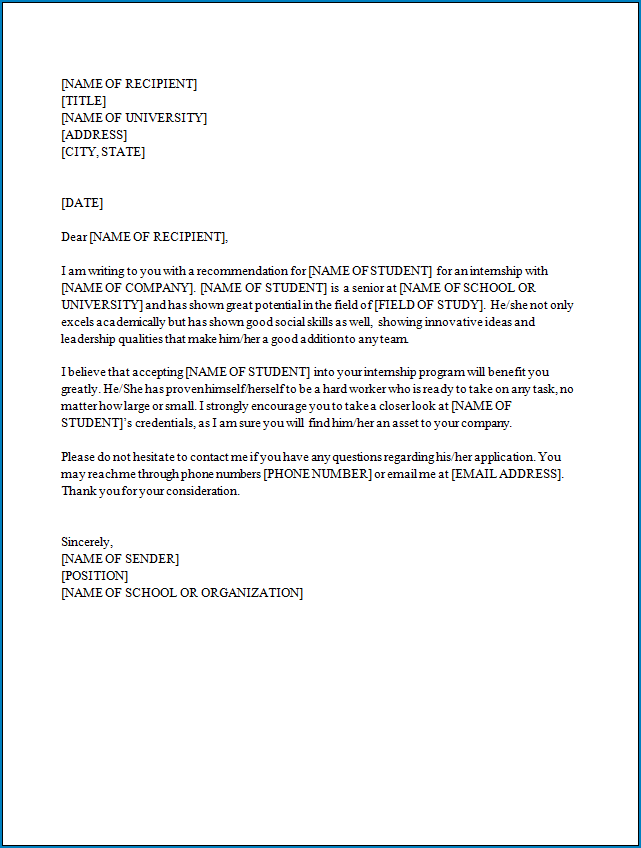 Scholarship Letter Of Recommendation Template Scholarship Letter Of Recommendation Template