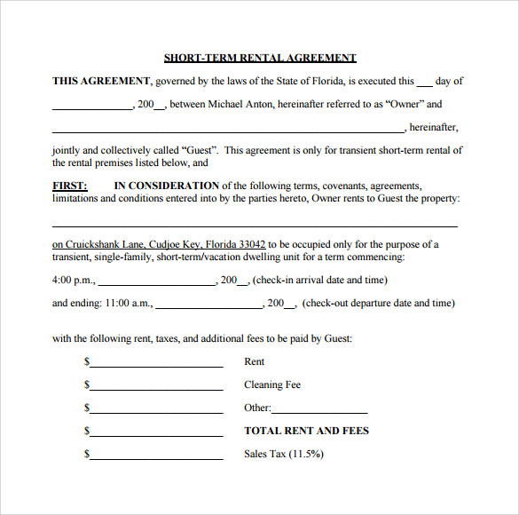 Short Term Lease Agreement Template Short Term Lease Agreement Template
