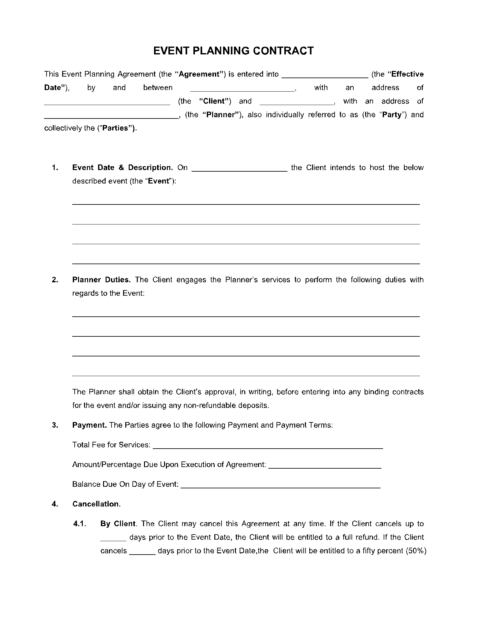 Simple Event Planning Agreement Template