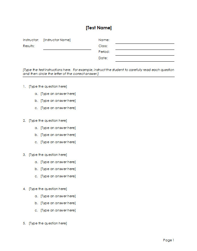 Simple Multiple Choice Quiz Template