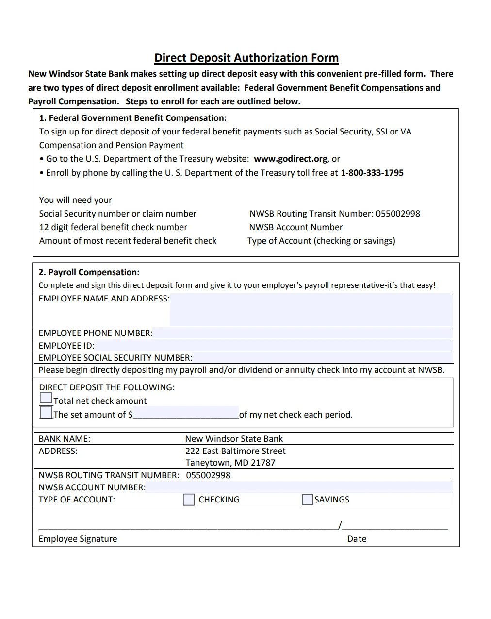 Social Security Direct Deposit Form Social Security Direct Deposit Form