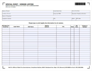 Printable Vendor List Template