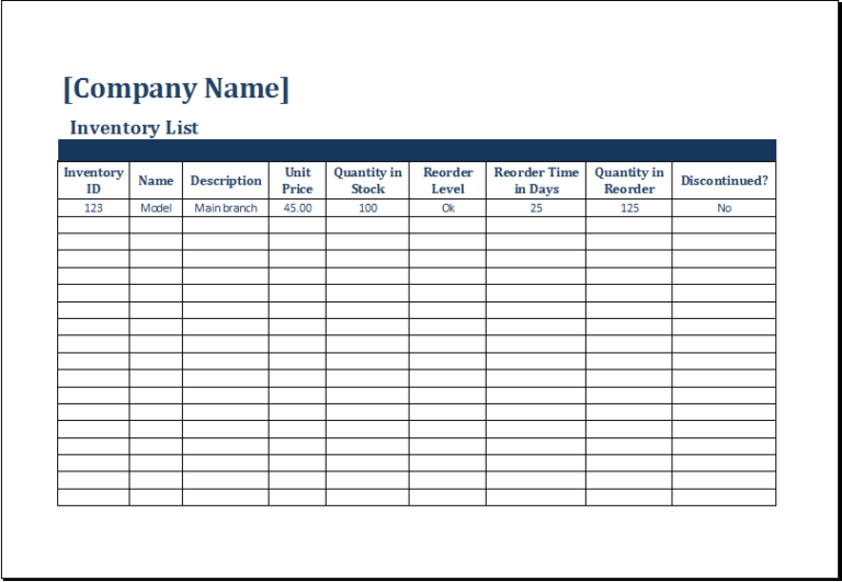 Printable Stock Count Sheet Template