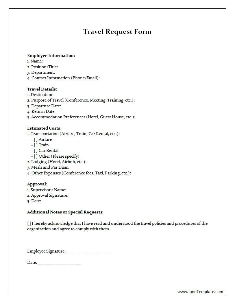 Travel Request Form Template Word