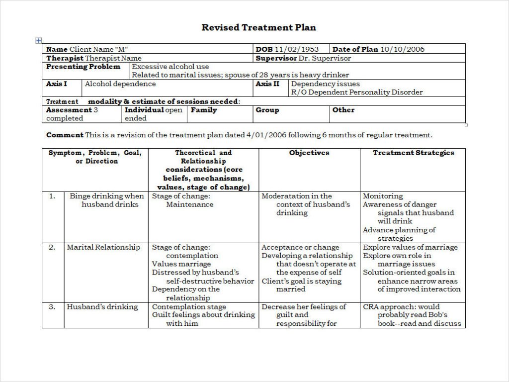 Printable Treatment Plan Template
