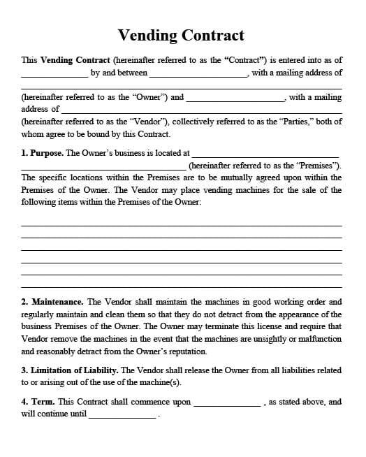Vending Machine Agreement Template Sample Vending Machine Agreement Template Sample