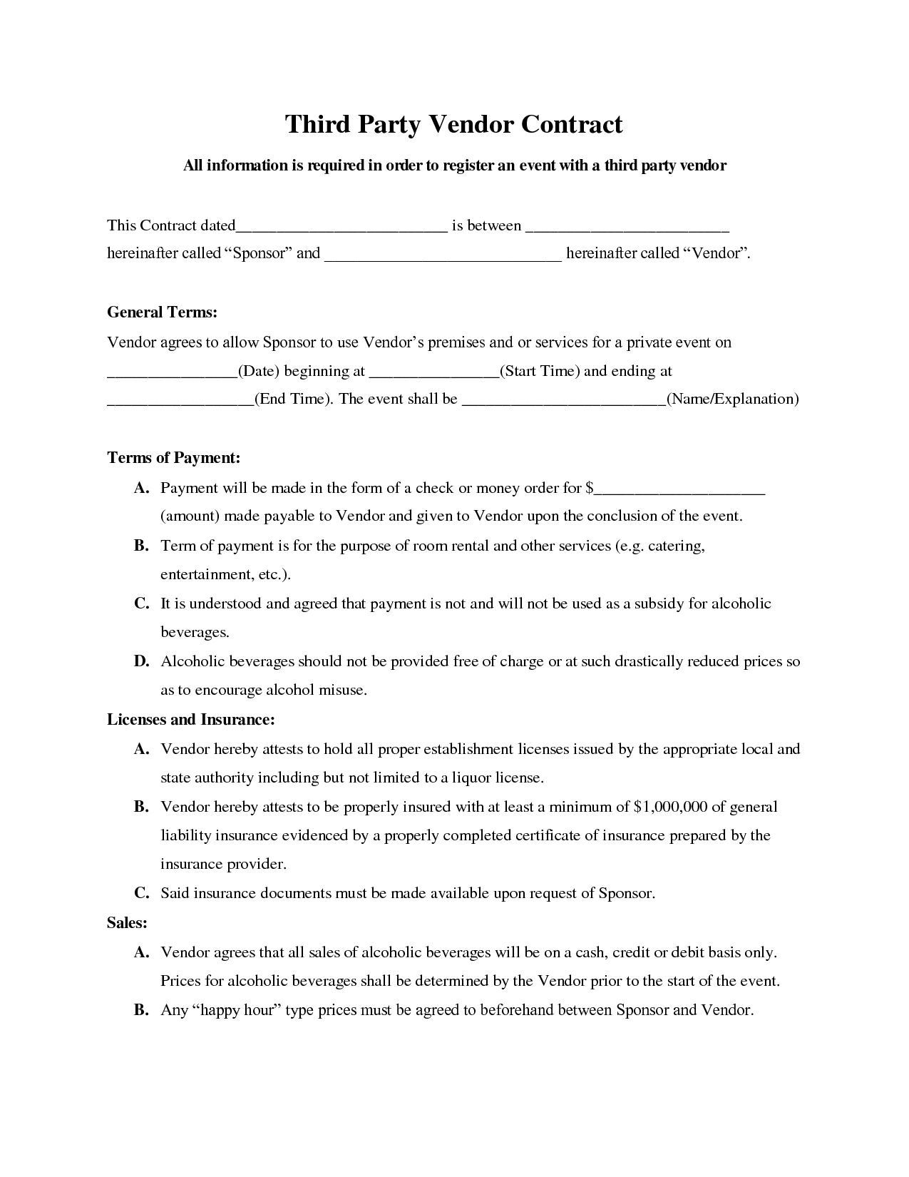 Vendor Agreement Template Example Vendor Agreement Template Example