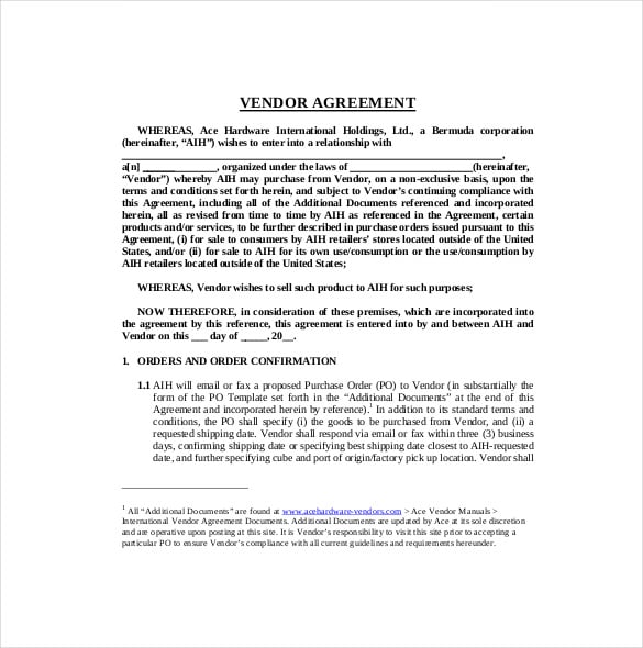 Vendor Agreement Template Sample Vendor Agreement Template Sample