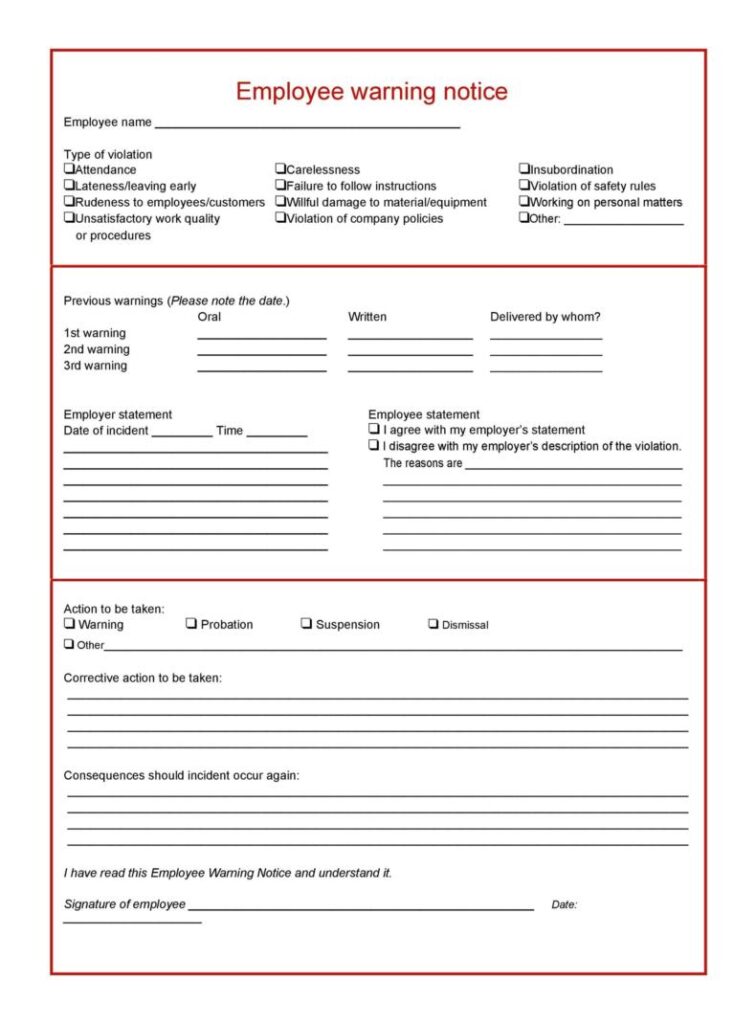 Warning Notices Template for Employees