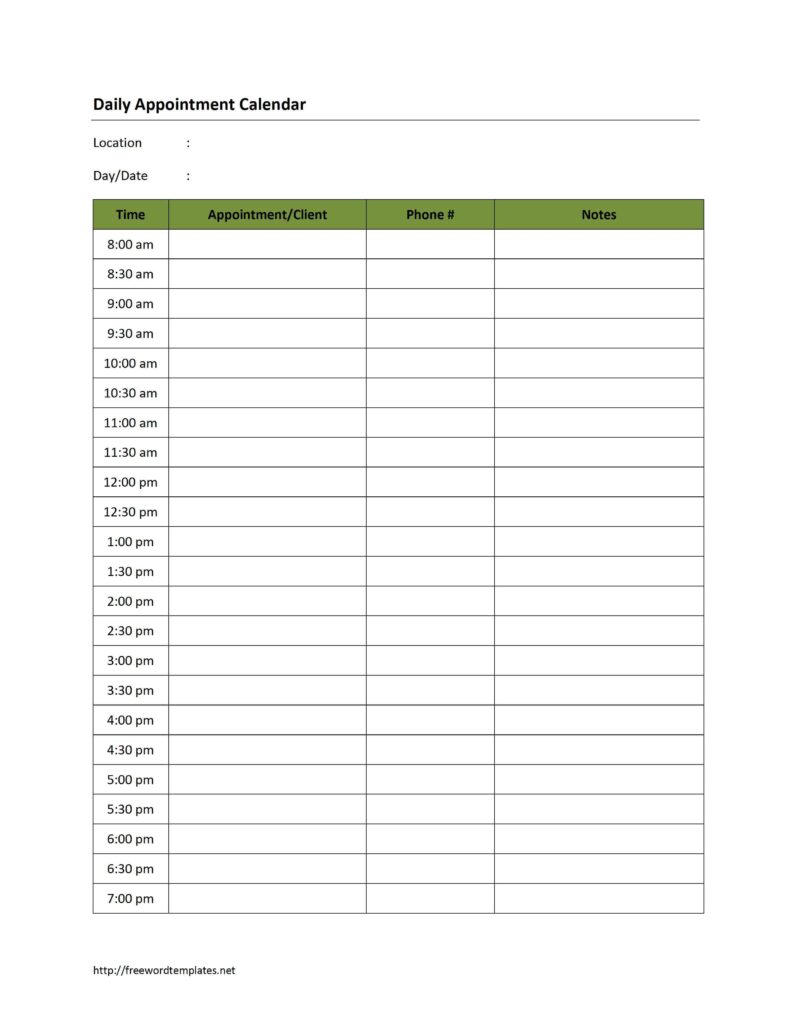 Weekly Appointment Sheet Template Weekly appointment sheet template