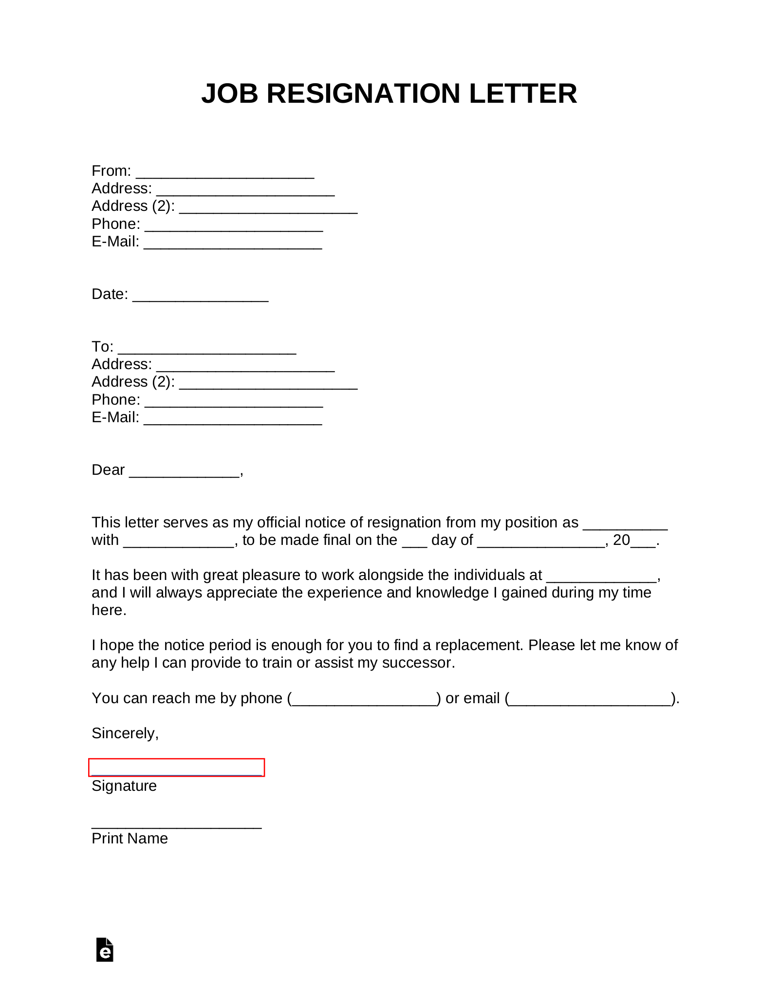 blank resignation letter template word blank resignation letter template word