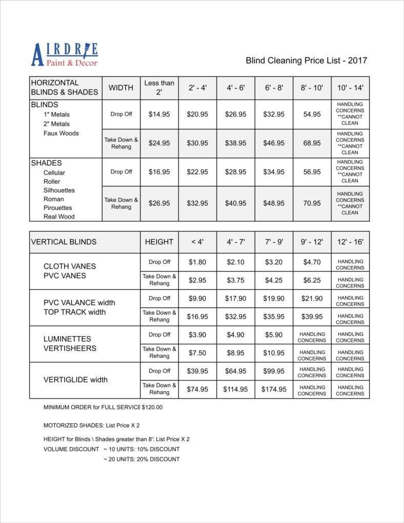 sample commercial cleaning services price list template sample commercial cleaning services price list template