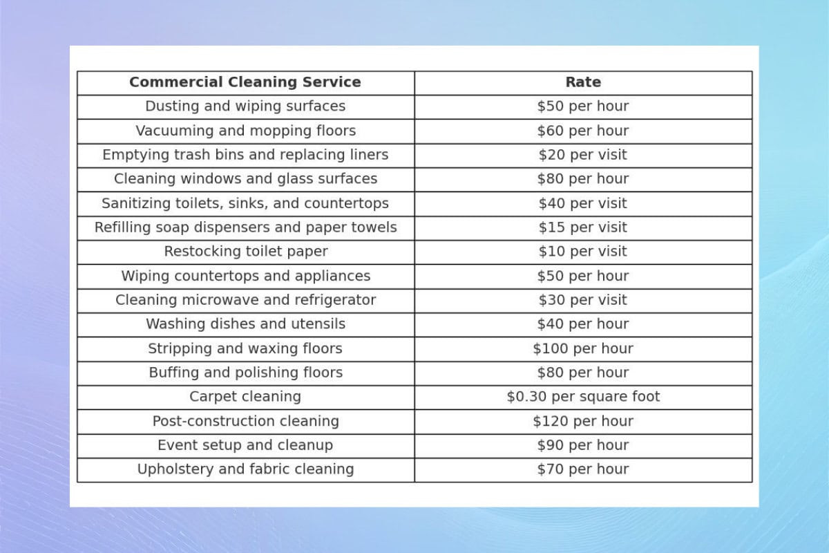 sample commercial cleaning services price list template sample commercial cleaning services price list template
