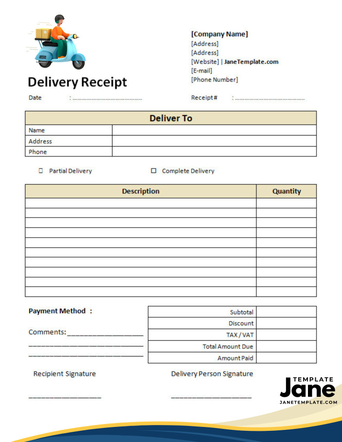 Printable Delivery Receipt Template Printable Delivery Receipt Template