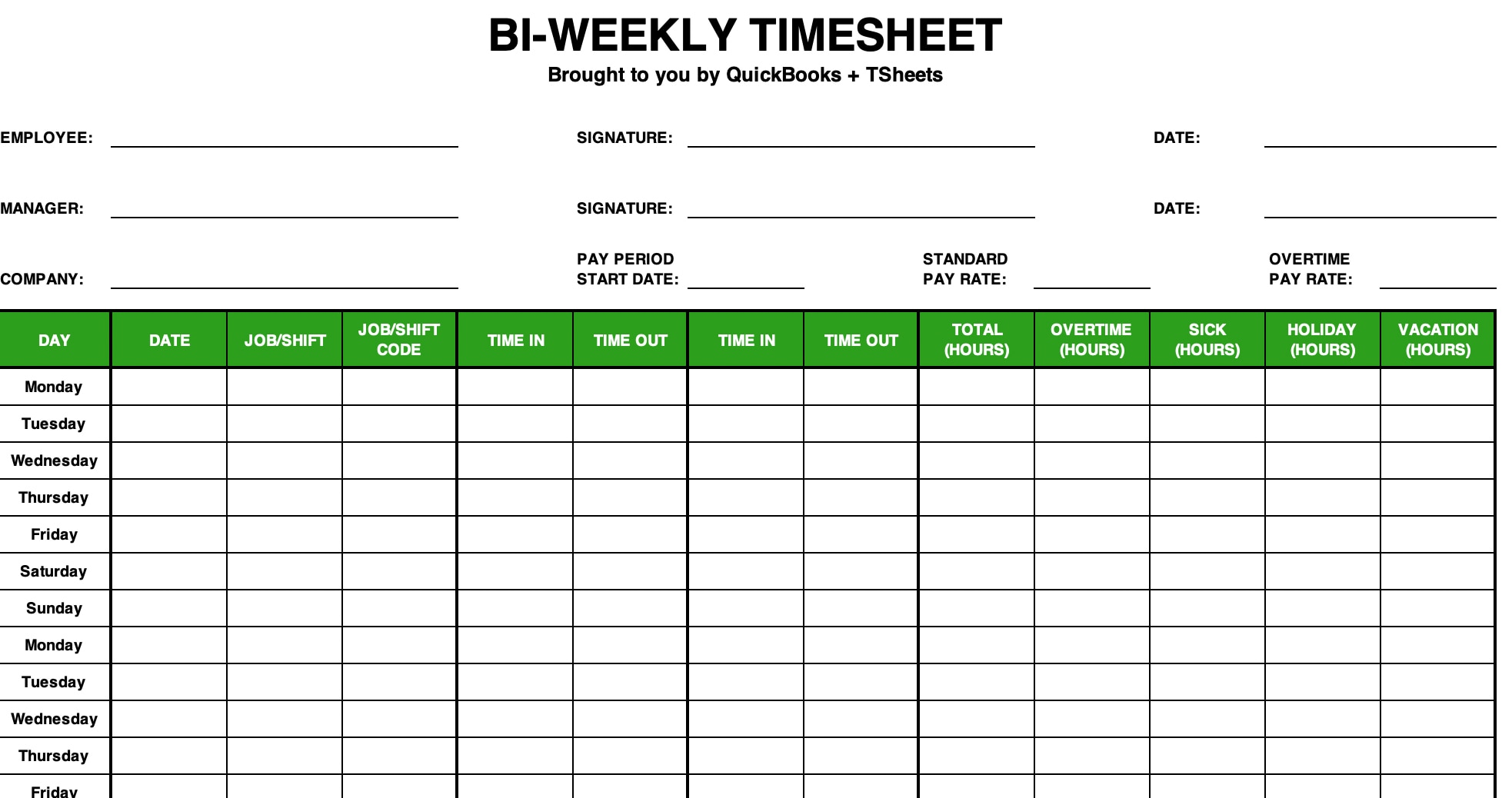 Printable Biweekly Timesheet Template Printable Biweekly Timesheet Template